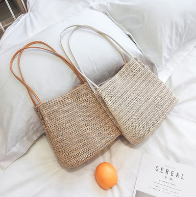Bag straw woven fashion women shoulder tote handmade bag summer leisure ladies knitting handbag Feminine beach bags bolsos mujer Geometric Goods
