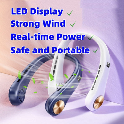 New Mini Neck Fan Portable Bladeless Hanging Neck Rechargeable Air Cooler Mini Summer Sports Fans Geometric Goods
