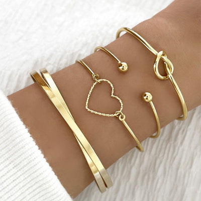 Vintage Gold Crystal Heart Letter Love Bangle Bracelet For Women Fashion Multi-layer Geometric Charm Bracelets Jewelry Gifts Geometric Goods
