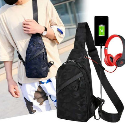 Camouflage Chest Bags Men Crossbody Bag With Headphone Hole Geometric Goods